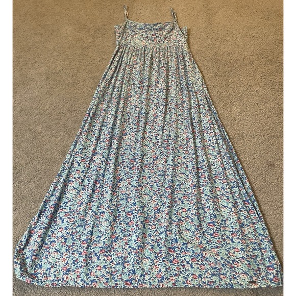 Y2K Hollister Floral Maxi Dress XS Tie Back High Slits Blue Boho Cottagecore - Picture 5 of 11